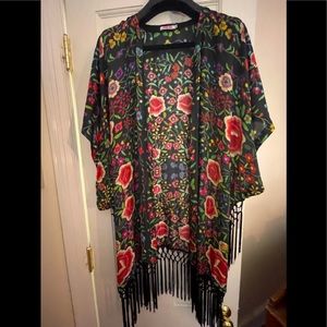 Johnny Was silk kimono with fringe